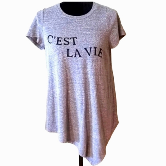 Poolhouse | C'est la vie print Asymmetrical Short Sleeve Crewneck Tshirt large - Picture 1 of 7